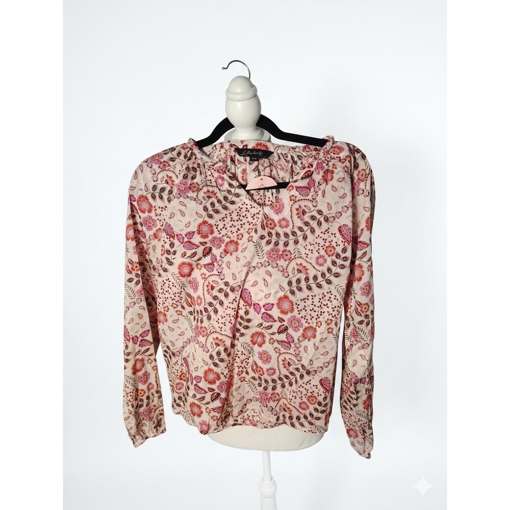 Charlie B Floral‎ Paisley Cotton Gauze Blouse Pink Purple Split V-Neck Small